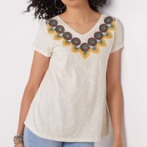 Soft Surroundings Marianas Embroidered Shortsleeve Top